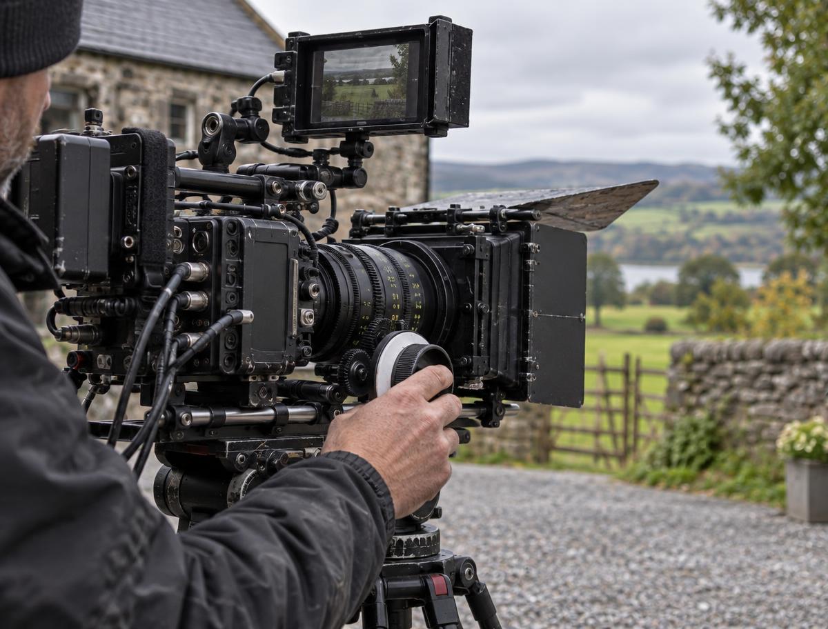 Illustrative scene: Cinema camera and focus adjustment on an Irish filming location